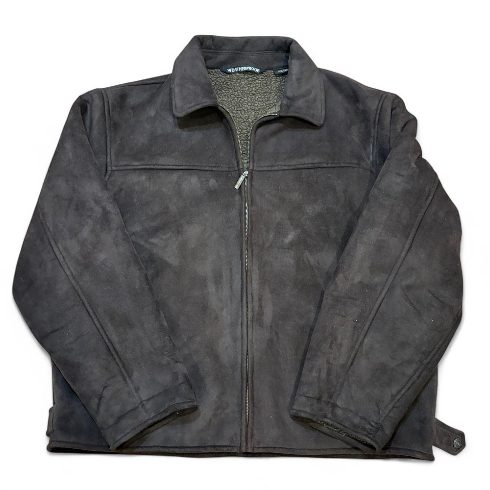Weatherproof Brown Sherpa Lined Full Zip Jacket Mens XL Suede Look Minimalist